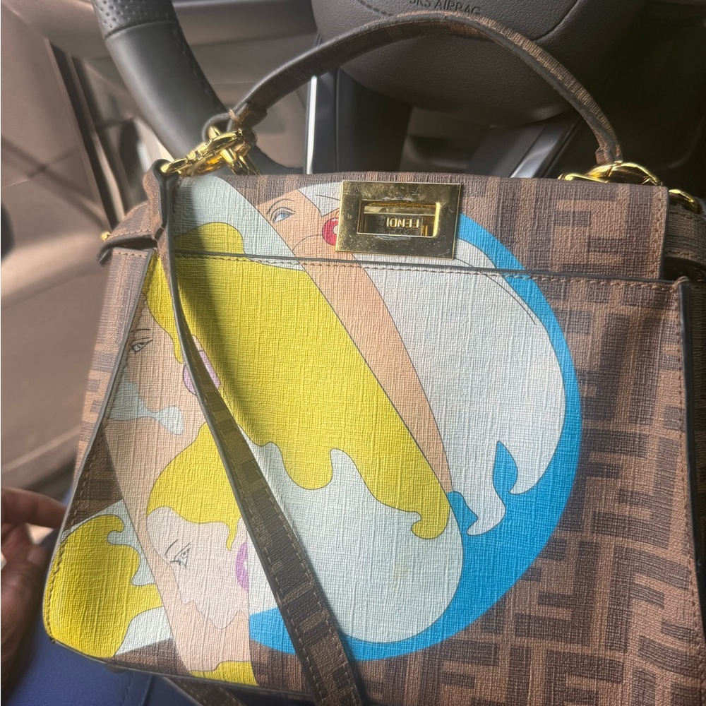 Fendi Brown and Blue Satchel with Iconic Monogram